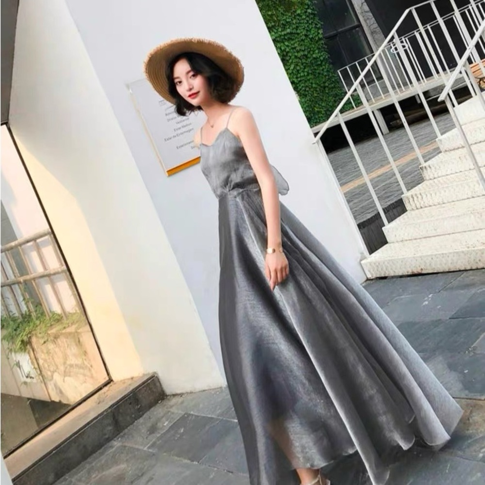 Silver Backless Sundress with Spaghetti Straps - Picture 4 of 4